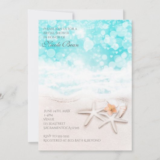 Weißer Sandstrand Starfish Blauer Ozean Einladung (Vorderseite)