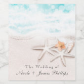 Weißer Sandstrand Starfish Blauer Ozean Weinetiket Weinetikett (Einzelnes Label)