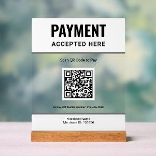 Weißer Scannen-zum-Bezahlen-QR-Code für Geschäftsz Acrylschild
