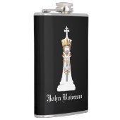 Weißer Schachkönig / Flasche mit Personalisiertem Flachmann (Rechts)