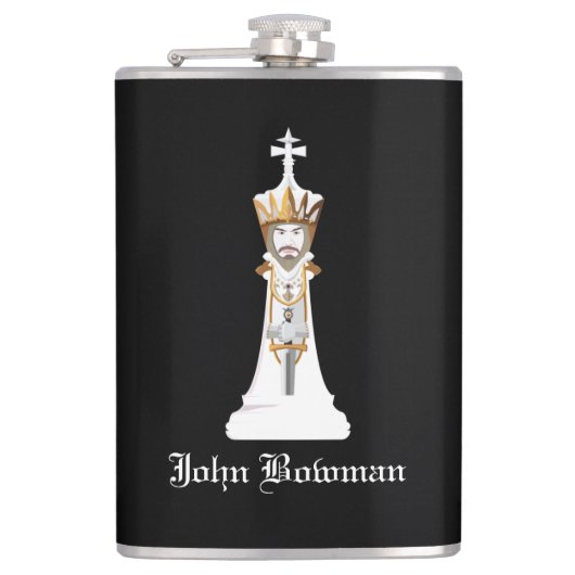 Weißer Schachkönig / Flasche mit Personalisiertem Flachmann (Vorderseite)