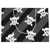 Weißer Schädel und Kreuzknochen auf schwarzen Stre Große Geschenktüte (Rückseite)