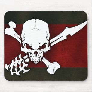 weißer Schädelkopf mit Querbonesd Rothintergrund Mousepad