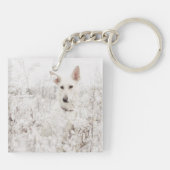 Weißer Schäfer im Schnee Schlüsselanhänger (Rückseite)