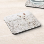 Weißer Schäfer im Schnee Untersetzer (Linke Seite)