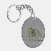 Weißer Schäferhund im Schnee Schlüsselanhänger (Vorderseite links)