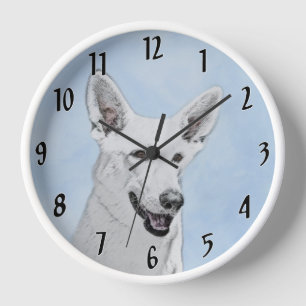 Weißer Schäferhund Malerei - Süße originelle Hunde Uhr