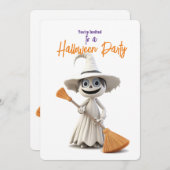 WEISSER SCHALTER MIT BROOM-Halloween-Party Einladung (Vorne/Hinten)