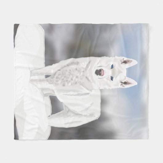 Weißer Schlittenhund Fleecedecke (Vorderseite (Horizontal))