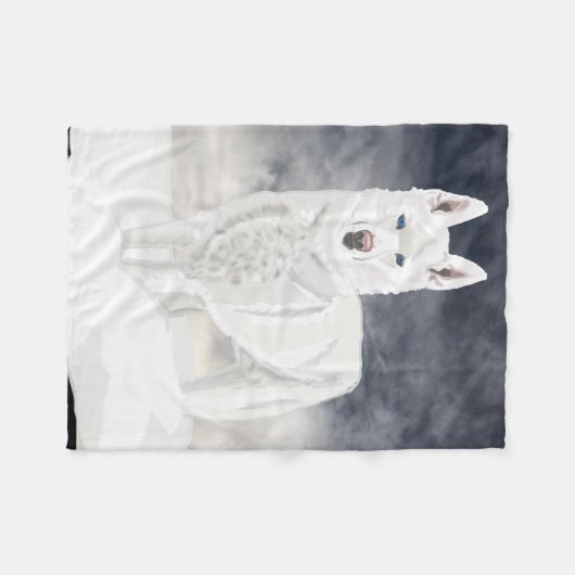 Weißer Schlittenhund Fleecedecke (Vorderseite (Horizontal))