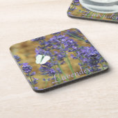 Weißer Schmetterling auf dem Lavendel Getränkeuntersetzer (Linke Seite)