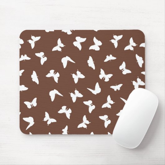 Weißer Schmetterling Brauner Hintergrund Niedliche Mousepad (Mit Mouse)