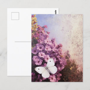 Weißer Schmetterling Purple Blumen Impressionist Postkarte