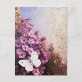 Weißer Schmetterling Purple Blumen Impressionist Postkarte (Vorderseite)