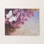 Weißer Schmetterling Purple Blumen Impressionist Puzzle (Horizontal)