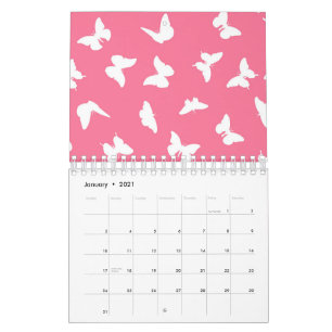 Weißer Schmetterling Rosa Hintergrund Ästhetisches Kalender