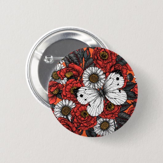 Weißer Schmetterling und Rose Button (Vorne & Hinten)