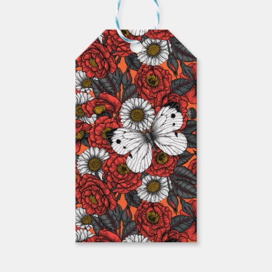 Weißer Schmetterling und Rose Geschenkanhänger (Vorderseite)