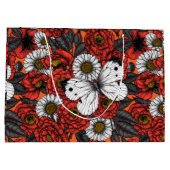 Weißer Schmetterling und Rose Große Geschenktüte (Rückseite)