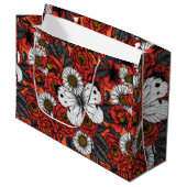 Weißer Schmetterling und Rose Große Geschenktüte (Vorderseite Schrägansicht)