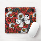 Weißer Schmetterling und Rose Mousepad (Mit Mouse)