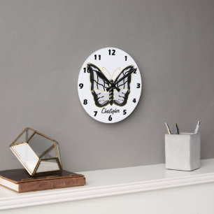 Weißer Schmetterlingsdesign personalisiert Runde Wanduhr
