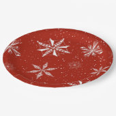 Weißer Schnee auf roter Leinwand Pappteller (Schrägansicht)