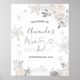 Weißer Schneeflocken 1. Geburtstag Begrüßungszeich Poster