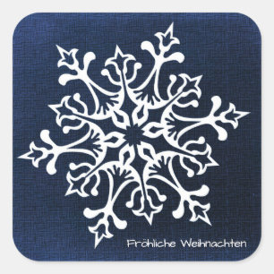 Weißer Schneeflocken auf Blue Fröhliche Weihnach Quadratischer Aufkleber
