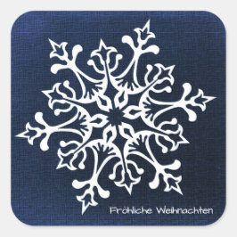Weißer Schneeflocken auf Blue Fröhliche Weihnachte Quadratischer Aufkleber