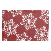Weißer Schneeflocken auf Crimson Red Kissenbezug (Rückseite-Links)