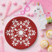 Weißer Schneeflocken auf Crimson Red Pappteller (Party)