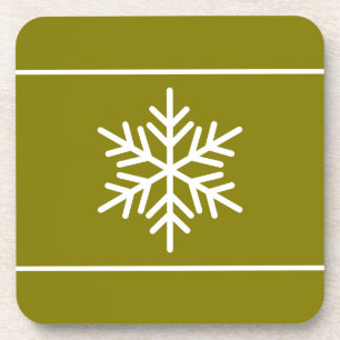 Weißer Schneeflocken auf dem goldenen Olive Getränkeuntersetzer