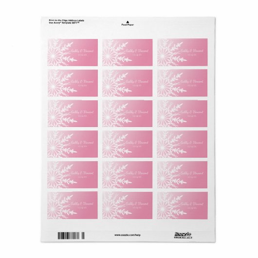 Weißer Schneeflocken auf Pink Winter Wedding Fvor Adressaufkleber (Vorne)