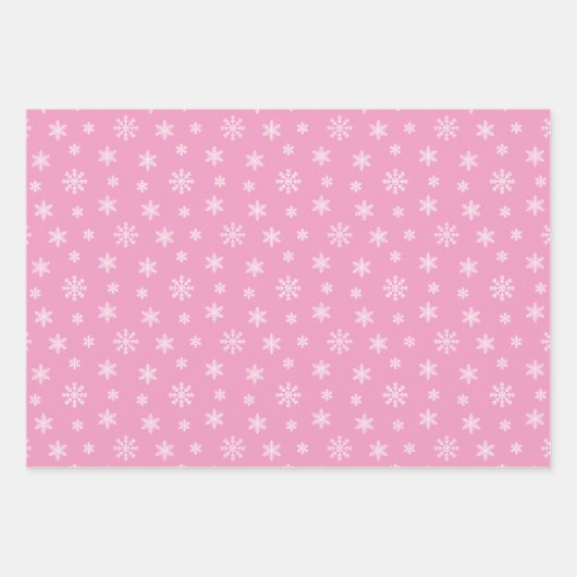 Weißer Schneeflocken auf rosa Untergrund Geschenkpapier Set (Vorderseite 2)