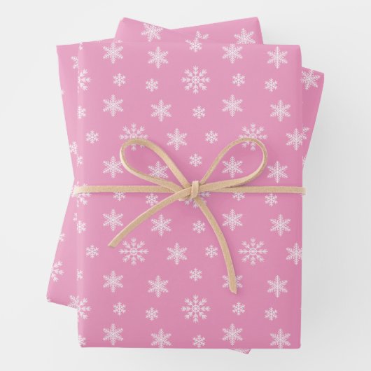 Weißer Schneeflocken auf rosa Untergrund Geschenkpapier Set (Beispiel)