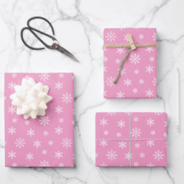 Weißer Schneeflocken auf rosa Untergrund Geschenkpapier Set