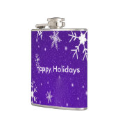 Weißer Schneeflocken Blauer Rückgrat Vinyl Wrapped Flachmann (Links)