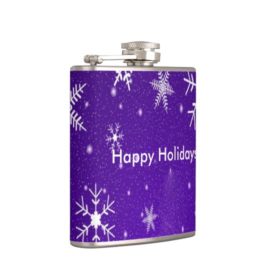 Weißer Schneeflocken Blauer Rückgrat Vinyl Wrapped Flachmann (Rechts)