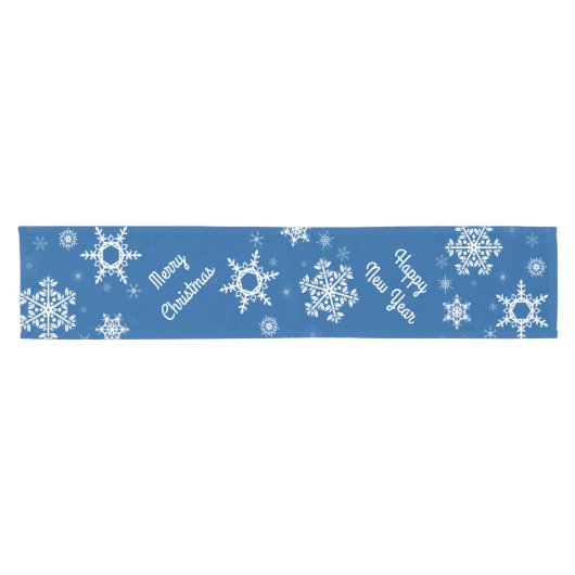 Weißer Schneeflocken Blauer Tischläufer (Horizontal)