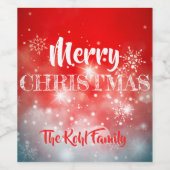 Weißer Schneeflocken Glitzern Bokeh auf Rote Weihn Weinetikett (Einzelnes Label)