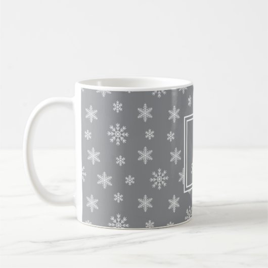 Weißer Schneeflocken Grau Kaffeetasse (Links)