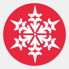 Weißer Schneeflocken - Roter Hintergrund Runder Aufkleber