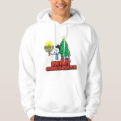Weißer Schneemann mit Menorah Merry Chrismukkah Hoodie (Vorderseite)