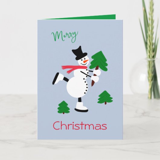 Weißer Schneemann mit Weihnachtsbäumen Karte (Vorderseite)
