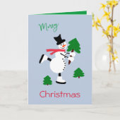 Weißer Schneemann mit Weihnachtsbäumen Karte (Gelbe Blume)
