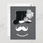 Weißer Schnurrbart, Oberhut, Feder und Rose Postkarte (Vorne/Hinten)