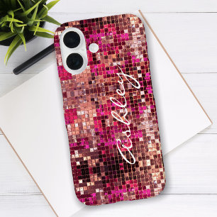 Weißer Schriftname auf Glitter iPhone 16 Hülle