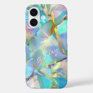 Weißer Schriftname auf Opalhintergrund iPhone 16 Hülle