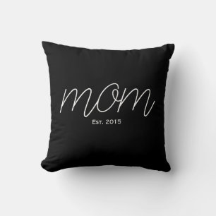 Weißer Schriftzug Established Mom Schwarz Kissen